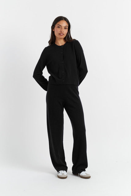 Black Wool-Cashmere Crew Neck Cardigan image 1