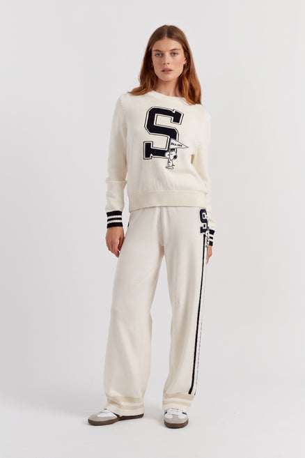 Cream Cotton Snoopy Varsity Sweater