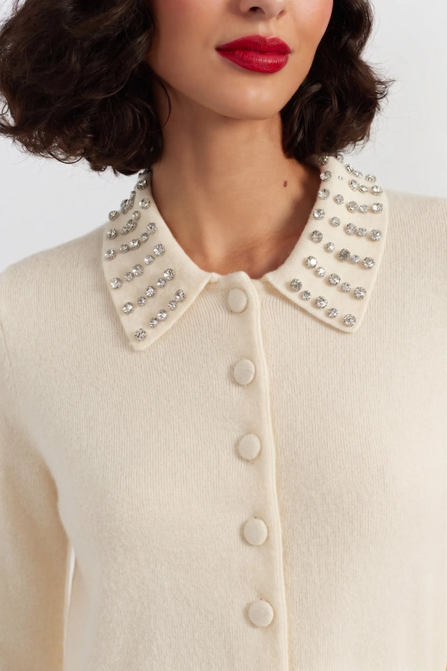 Cream Wool-Cashmere Jewel-Neck Cardigan image 5