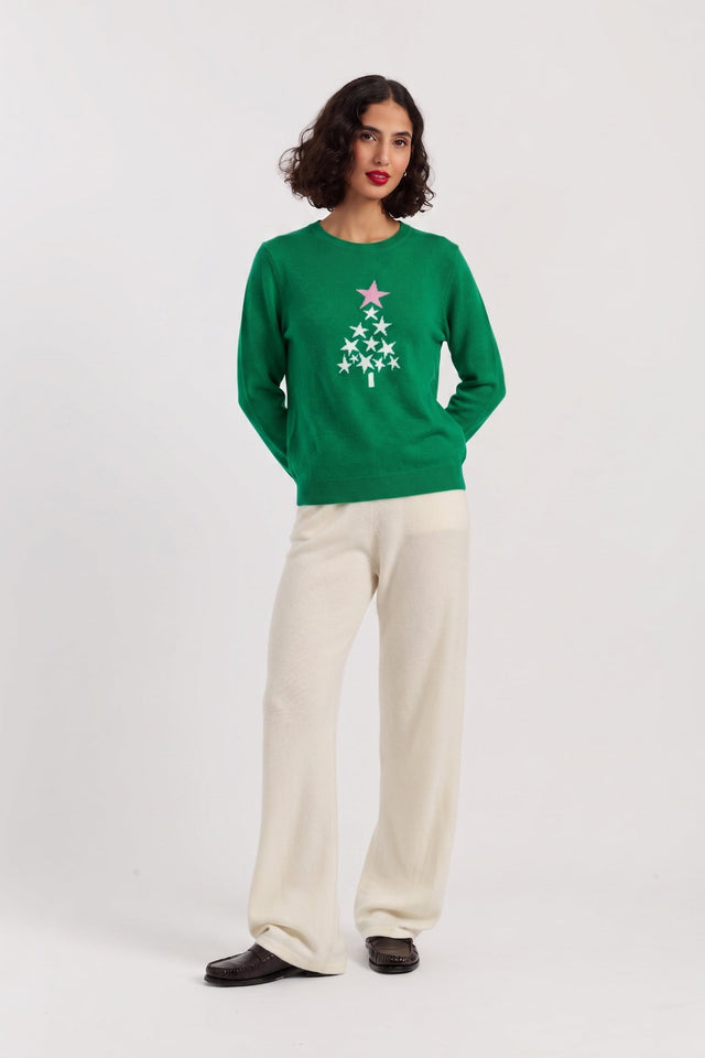 Green Wool-Cashmere Star Tree Sweater image 2