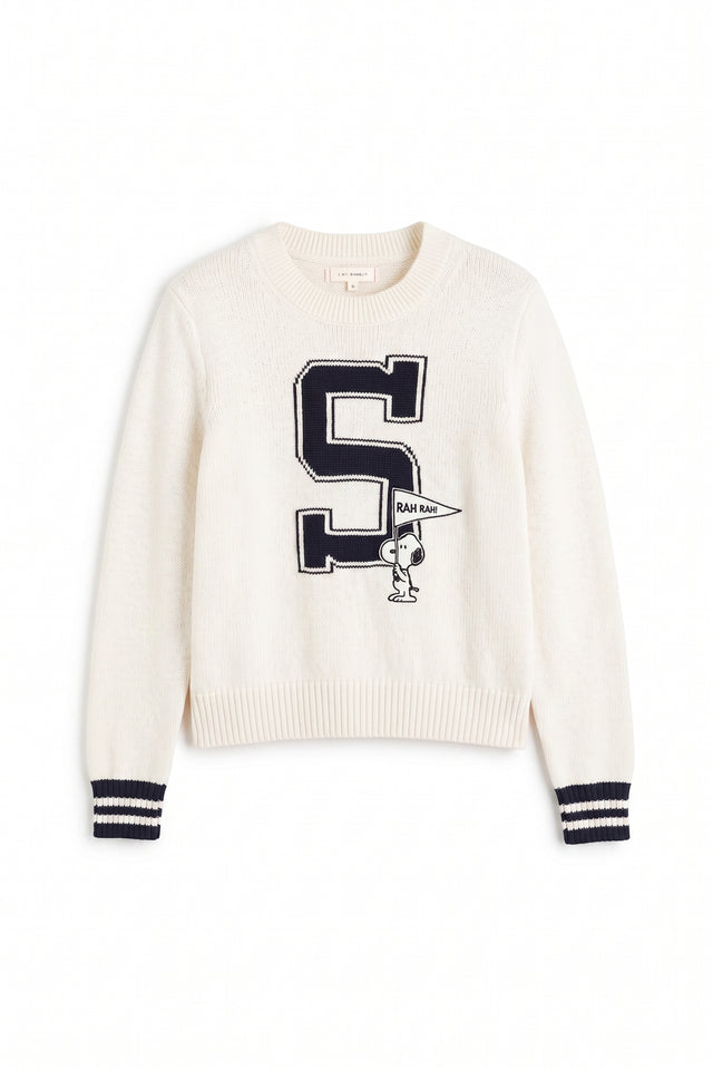 Cream Cotton Snoopy Varsity Sweater image 3