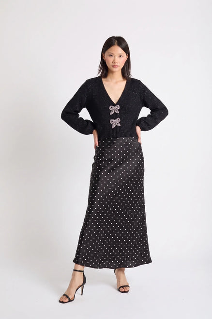Black Wool-Cashmere Embellished Bow Cardigan