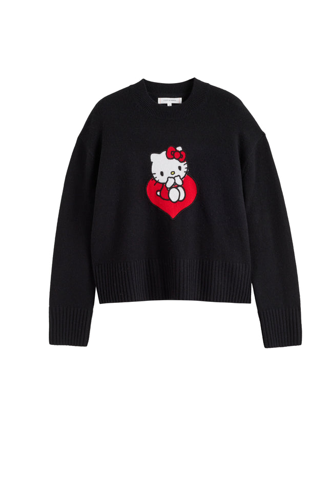 Black Wool-Cashmere Hello Kitty Heart Sweater image 2