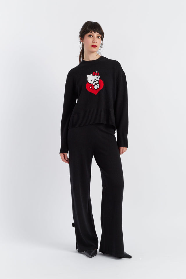 Black Wool-Cashmere Hello Kitty Bow Track Pants image 1