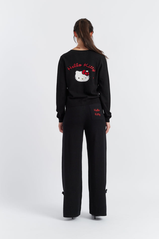 Black Wool-Cashmere Hello Kitty Bow Track Pants image 3