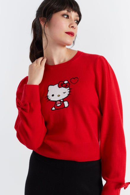 Women's Chinti and Parker Sweater Red Wool-Cashmere Hello Kitty Bow Size XS-3L