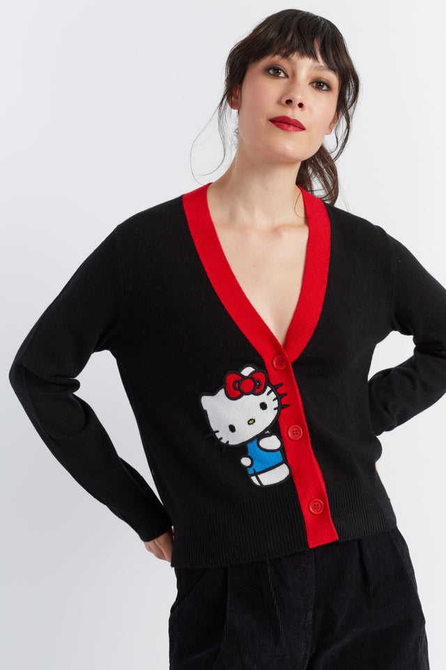 Black Wool-Cashmere Hello Kitty Cardigan image 1