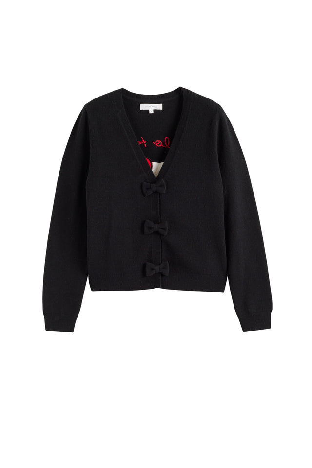 Black Wool-Cashmere Hello Kitty Bow Cardigan image 2