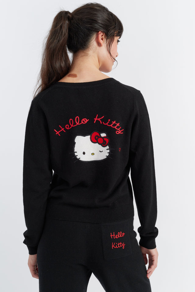 Black Wool-Cashmere Hello Kitty Bow Cardigan image 1