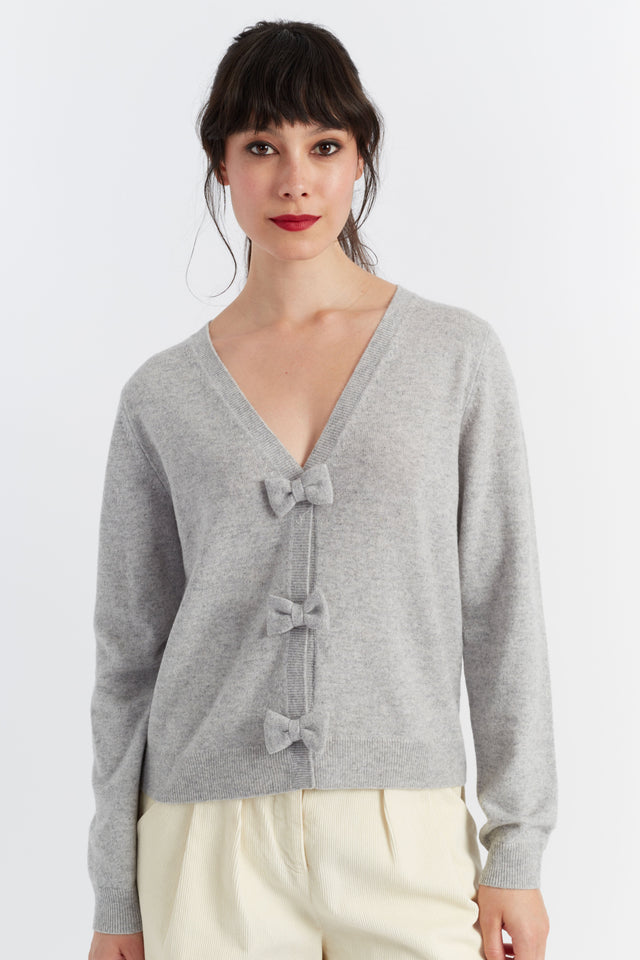 Grey Wool-Cashmere Hello Kitty Bow Cardigan image 1