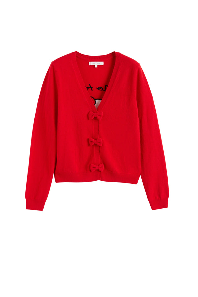 Red Wool-Cashmere Hello Kitty Bow Cardigan image 2