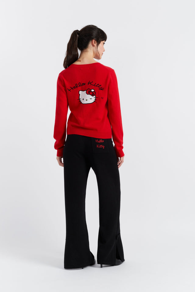 Red Wool-Cashmere Hello Kitty Bow Cardigan image 3