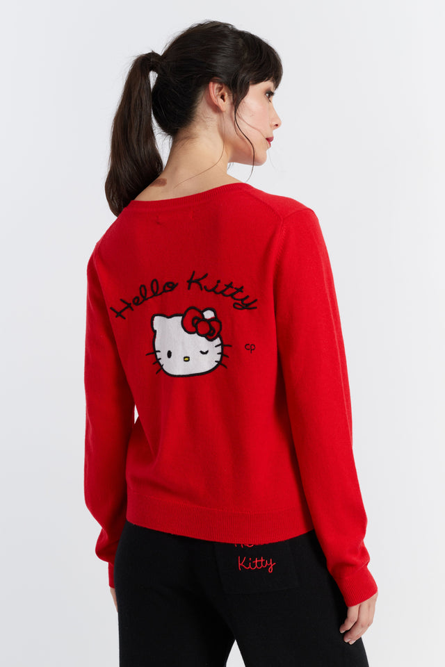 Red Wool-Cashmere Hello Kitty Bow Cardigan image 5