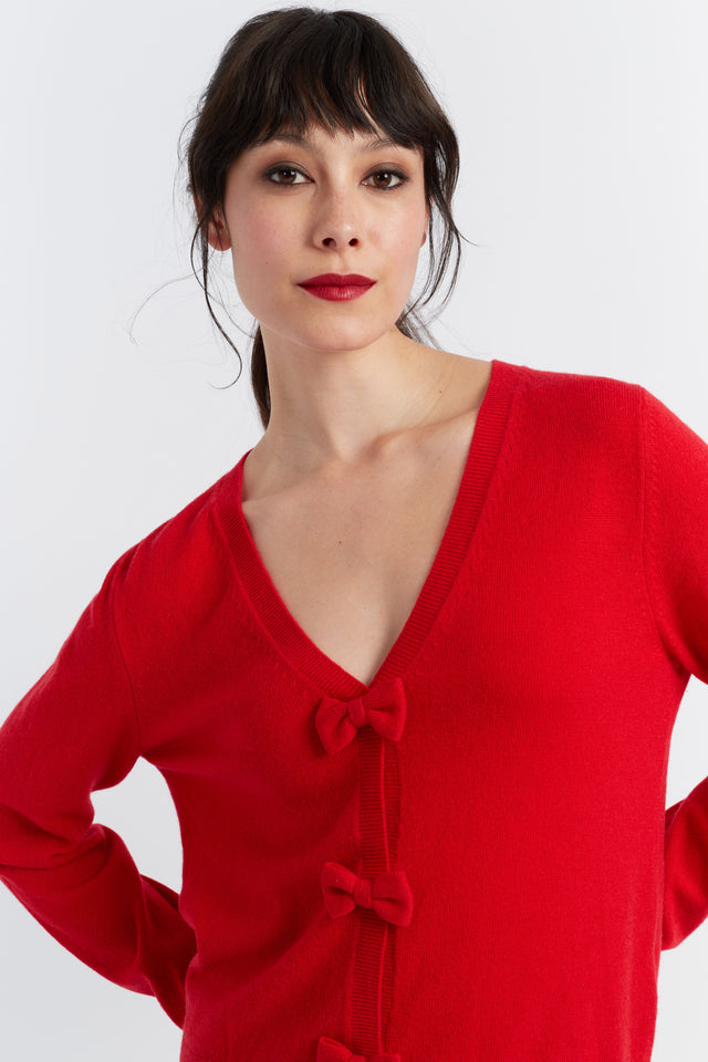 Red Wool-Cashmere Hello Kitty Bow Cardigan image 1