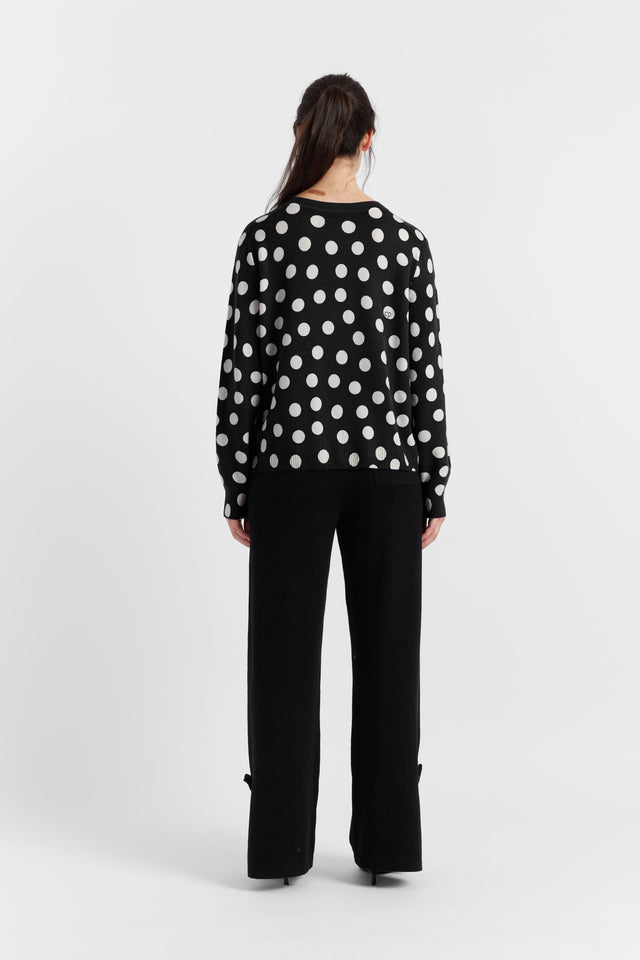 Women's Chinti and Parker Sweater Black Wool-Cashmere Hello Kitty Polka Dot Size XS-3L image 3