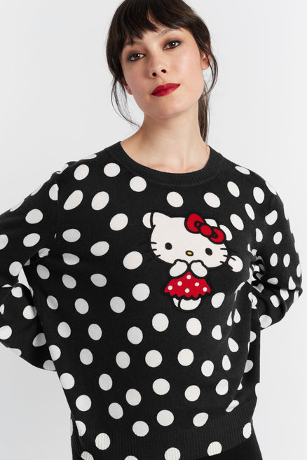 Women's Chinti and Parker Sweater Black Wool-Cashmere Hello Kitty Polka Dot Size XS-3L