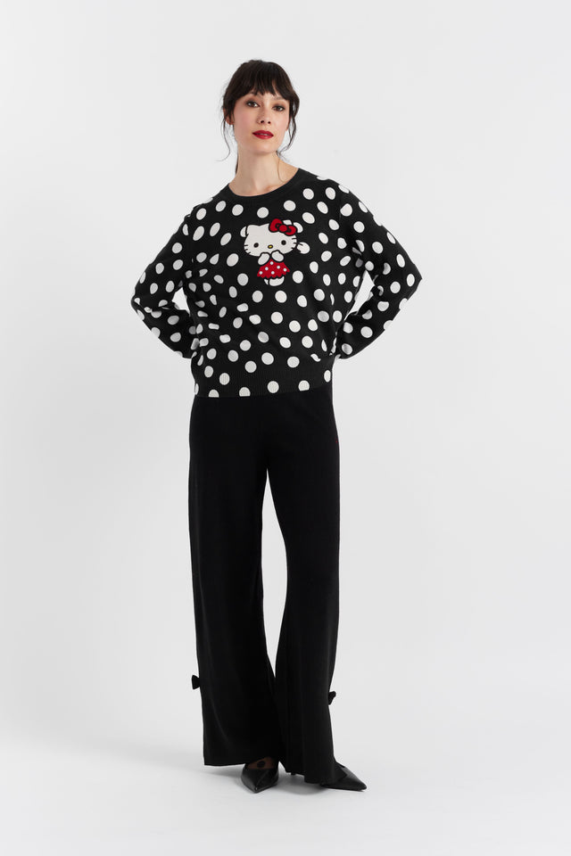 Women's Chinti and Parker Sweater Black Wool-Cashmere Hello Kitty Polka Dot Size XS-3L image 4
