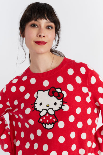 Women's Chinti and Parker Sweater Red Wool-Cashmere Hello Kitty Polka Dot Size XS-3L