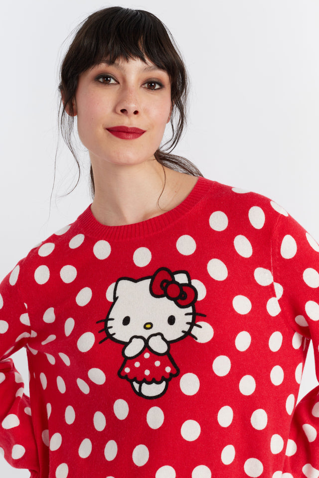 Women's Chinti and Parker Sweater Red Wool-Cashmere Hello Kitty Polka Dot Size XS-3L image 1