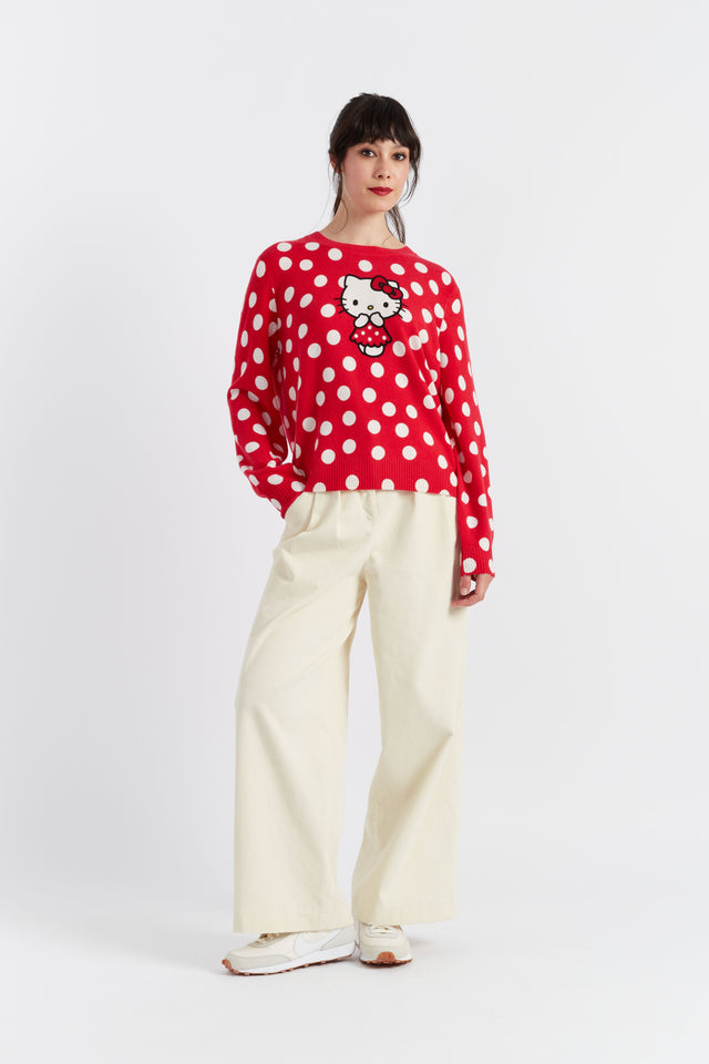 Women's Chinti and Parker Sweater Red Wool-Cashmere Hello Kitty Polka Dot Size XS-3L image 5