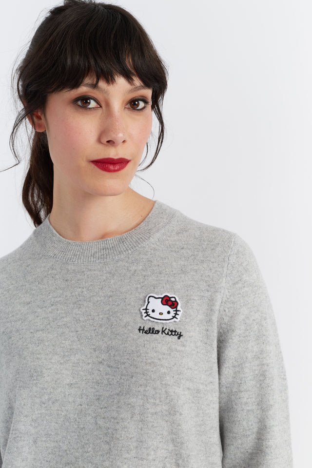 Grey Wool-Cashmere Hello Kitty Badge Sweater image 1