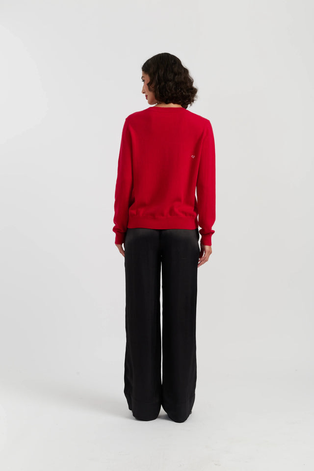 Red Wool-Cashmere Bow Embroidered Sweater image 3