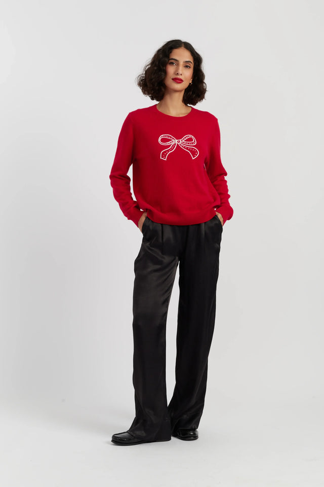 Red Wool-Cashmere Bow Embroidered Sweater image 2