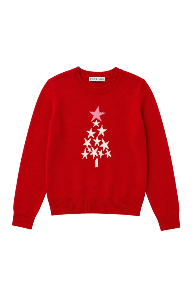 Red Wool-Cashmere Star Tree Sweater image 4