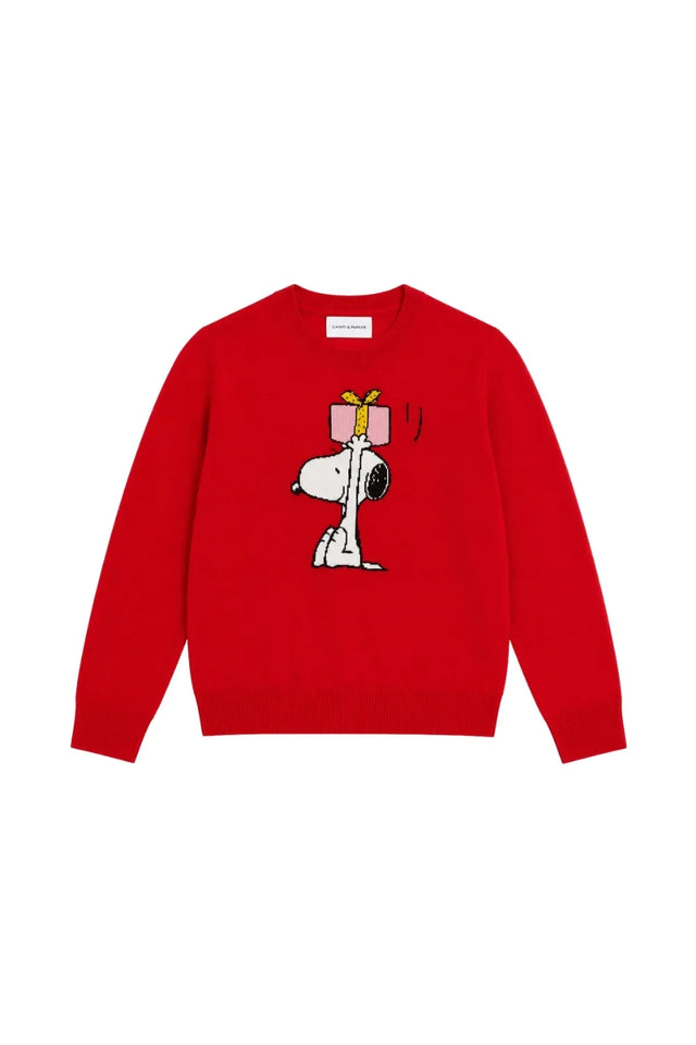 Red Wool-Cashmere Snoopy's Gift Sweater image 4
