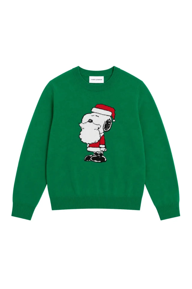 Green Wool-Cashmere Snoopy Santa Sweater image 4