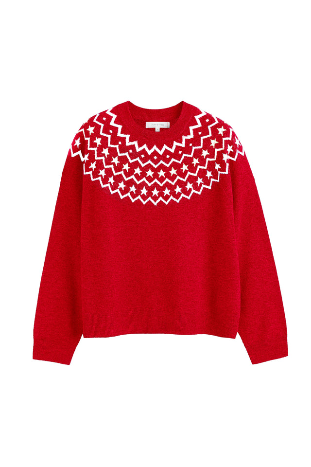 Velvet-Red Wool-Cashmere Star Yoke Sweater image 4