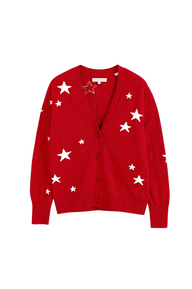 Velvet-Red Wool-Cashmere Star Cardigan image 4