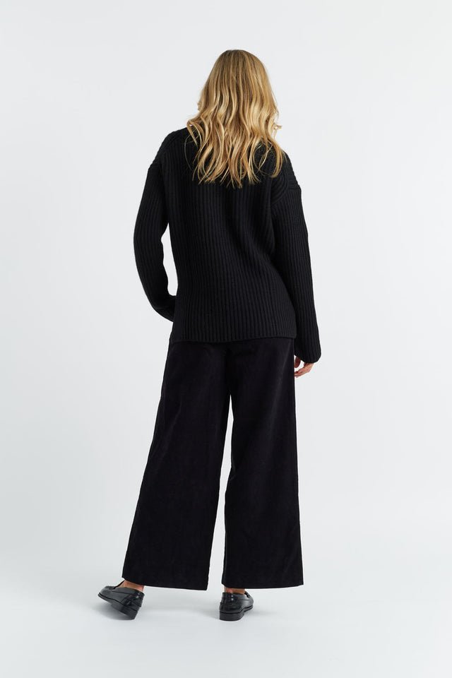 Black Rib-Knit Cashmere Rollneck Sweater image 3