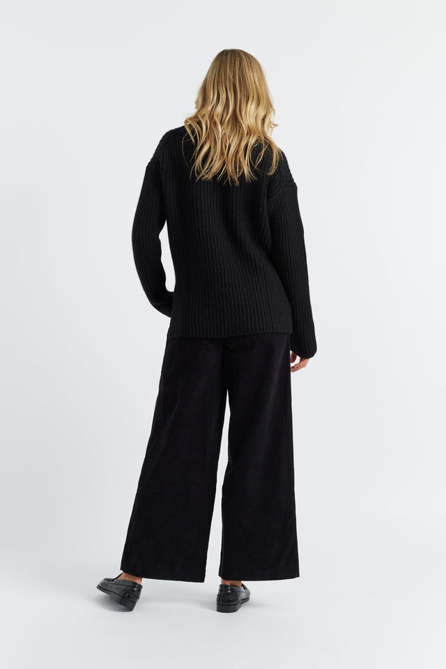 Navy Rib-Knit Cashmere Rollneck Sweater image 3