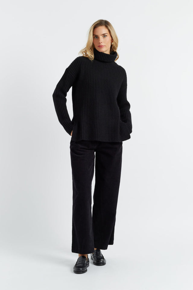 Black Rib-Knit Cashmere Rollneck Sweater image 4