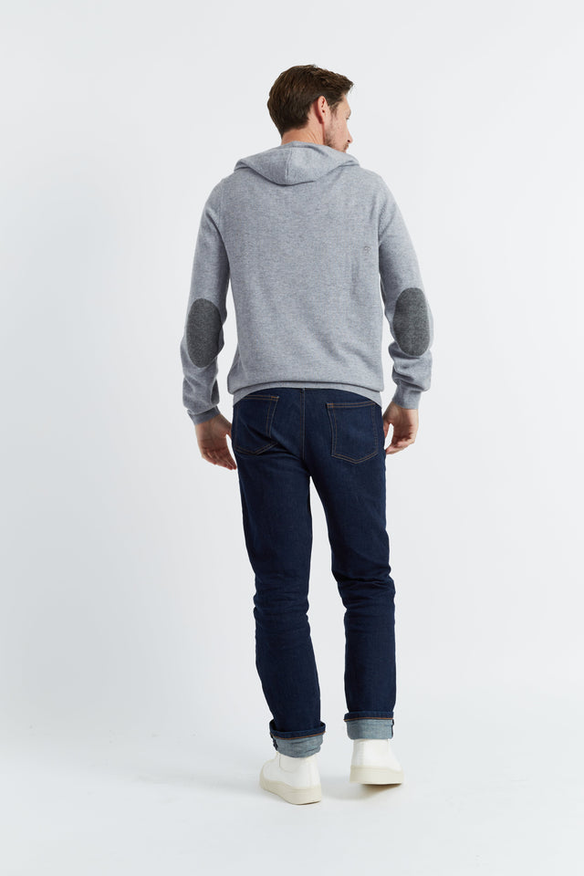 Grey Wool-Cashmere Elbow Patch Men's Hoodie image 3