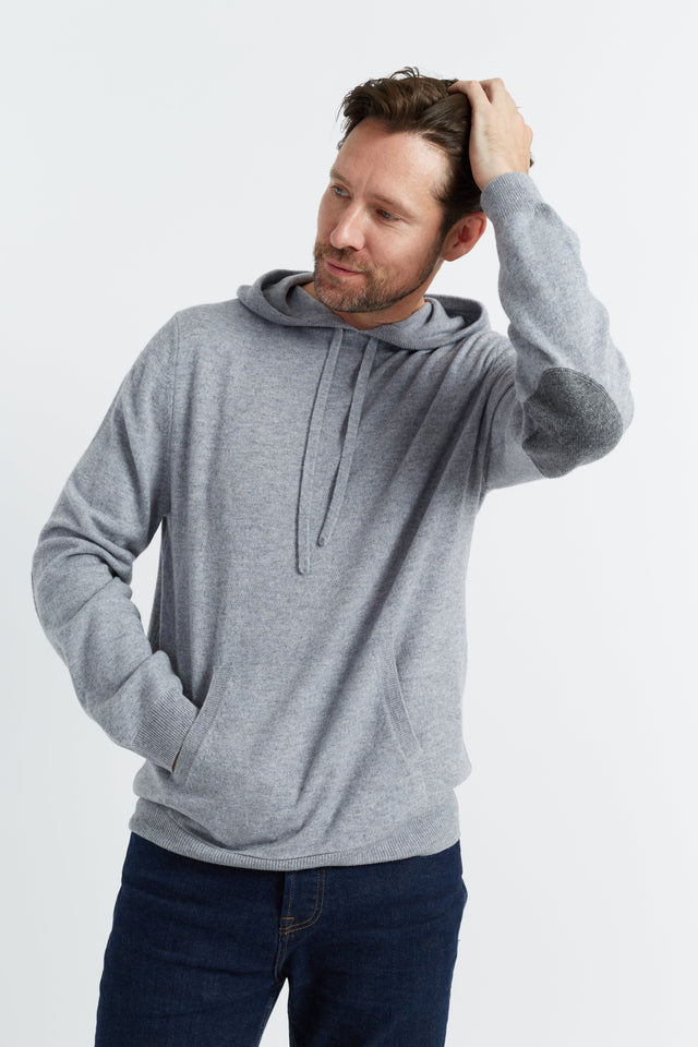 Grey Wool-Cashmere Elbow Patch Men's Hoodie image 1