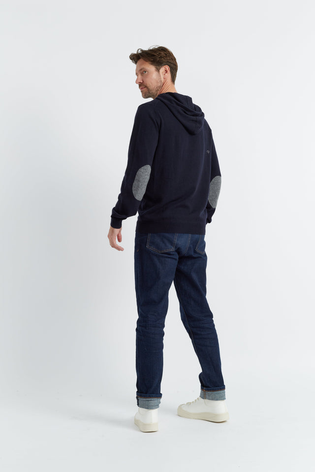 Navy Wool-Cashmere Elbow Patch Men's Hoodie image 3