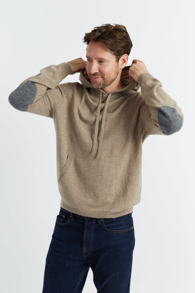 Soft-Truffle Wool-Cashmere Elbow Patch Men's Hoodie image 1