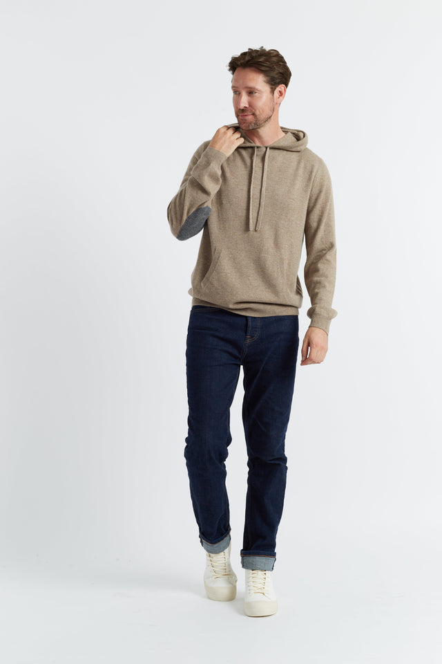 Soft-Truffle Wool-Cashmere Elbow Patch Men's Hoodie image 4