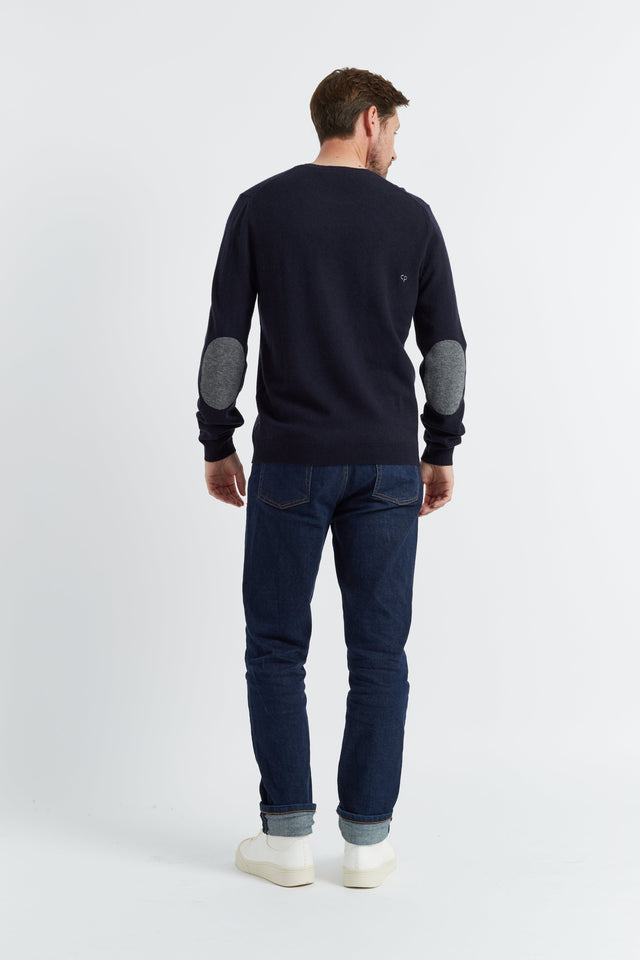 Navy Wool-Cashmere Elbow Patch Men's Sweater image 3