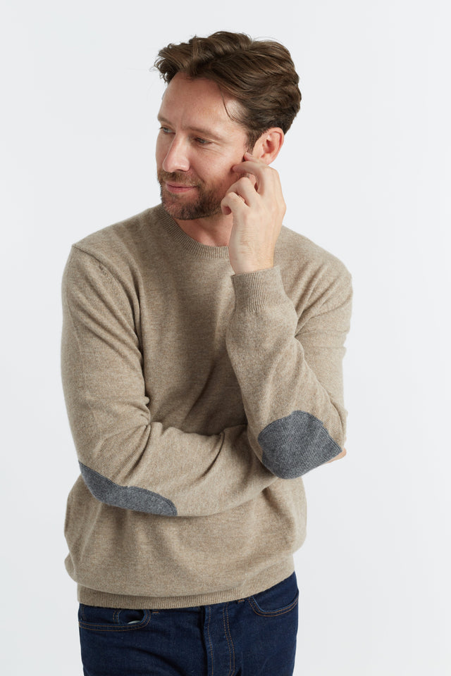 Soft-Truffle Wool-Cashmere Elbow Patch Men's Sweater image 1