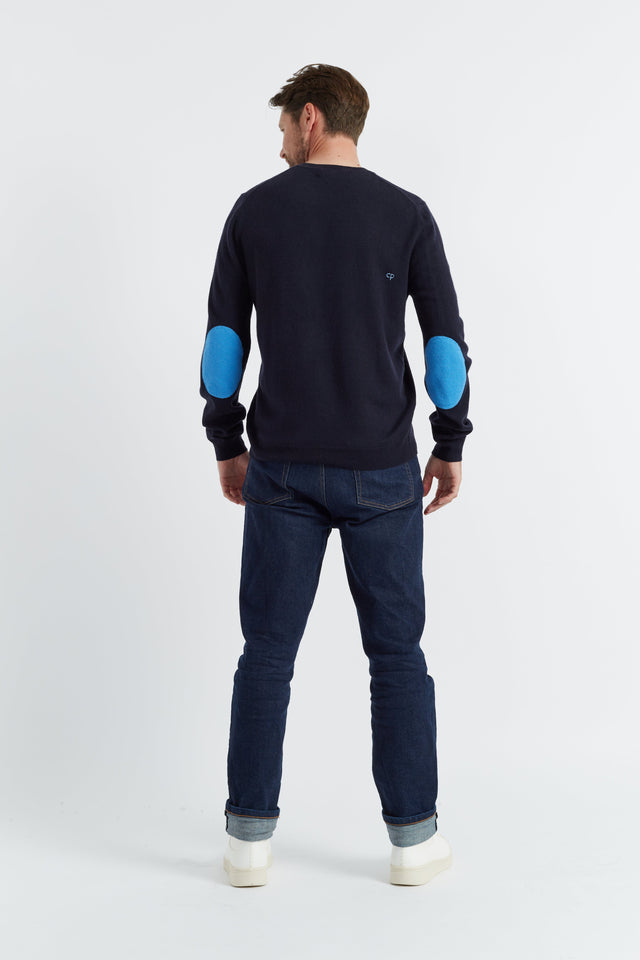 Navy Wool-Cashmere Men's Elbow Patch Snoopy Sweater image 3