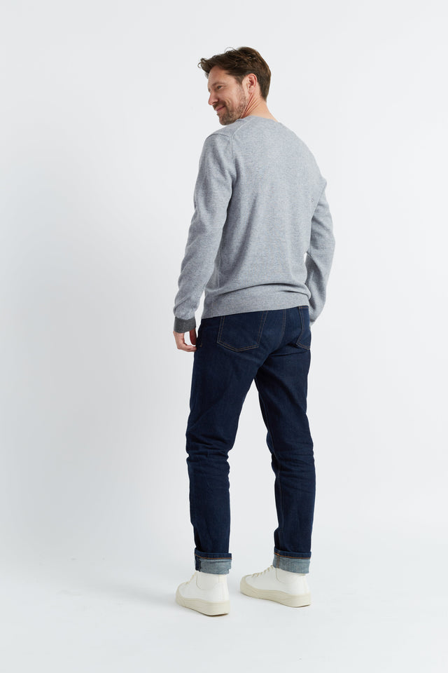 Grey Wool-Cashmere Contrast Cuff Men's Sweater image 3