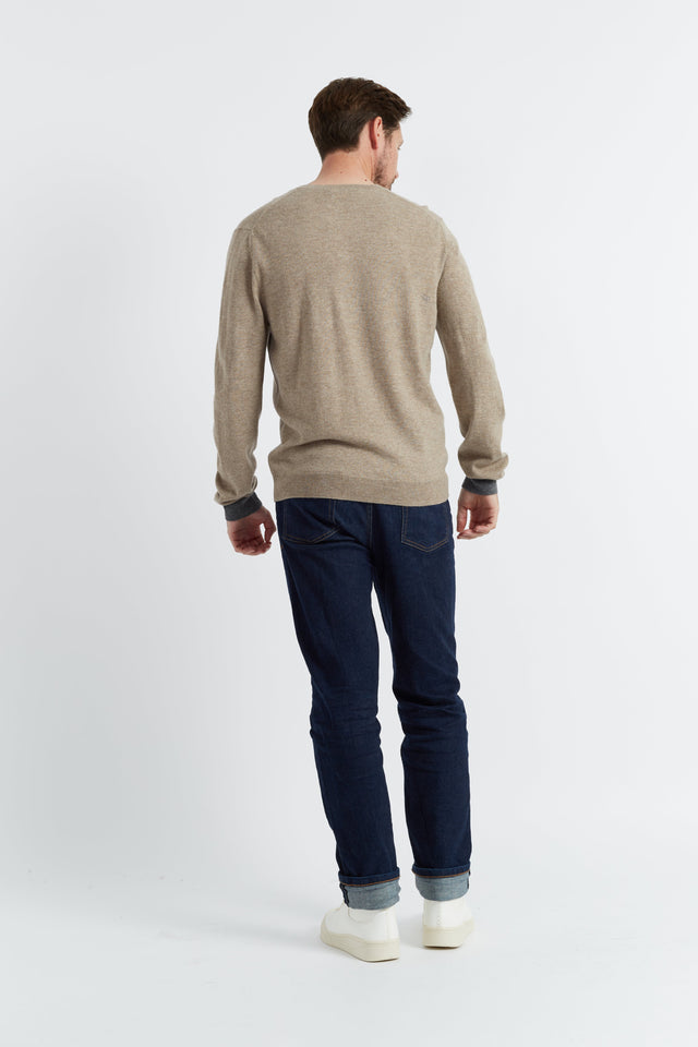 Soft-Truffle Wool-Cashmere Contrast Cuff Men's Sweater image 3