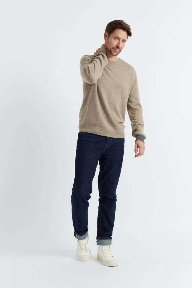 Soft-Truffle Wool-Cashmere Contrast Cuff Men's Sweater image 4