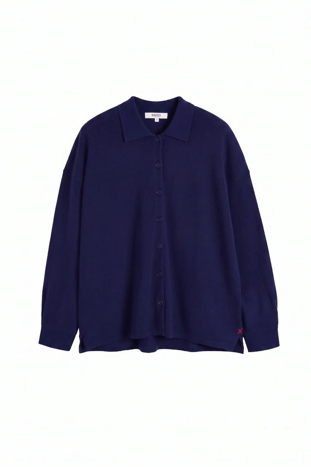 Navy Wool-Cashmere Relaxed Shirt image 5