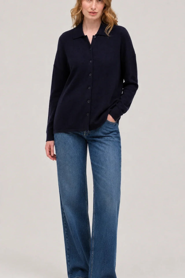 Navy Wool-Cashmere Relaxed Shirt image 2