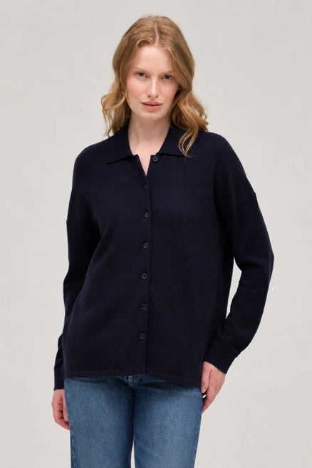 Navy Wool-Cashmere Relaxed Shirt