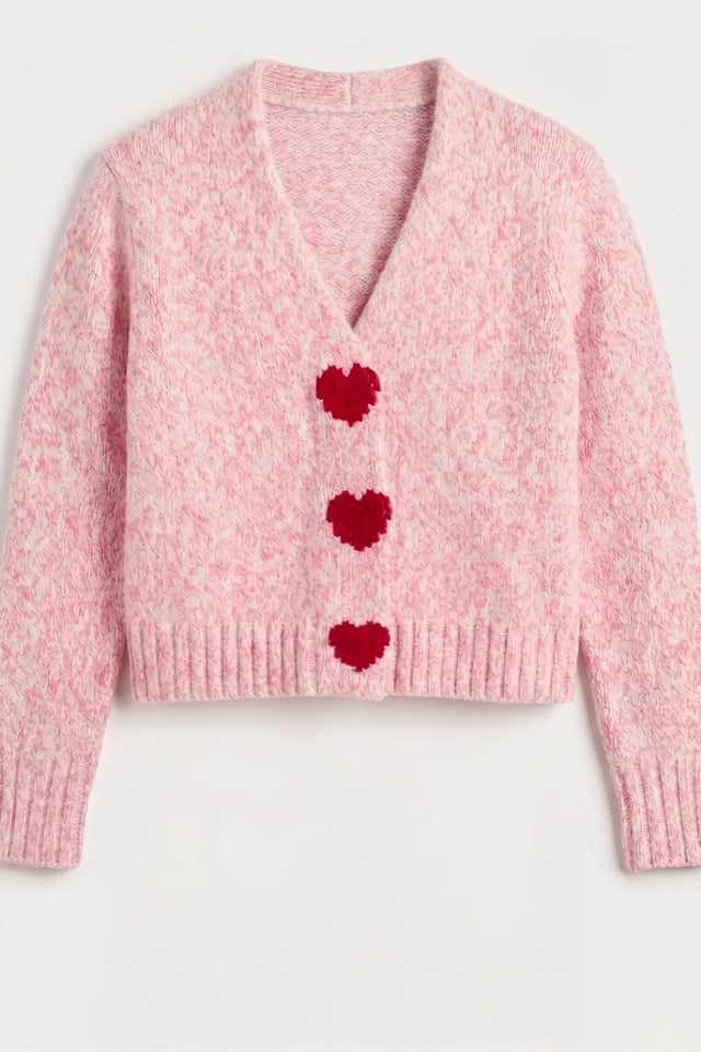 Salmon-Melange Merino Heart Cardigan image 4